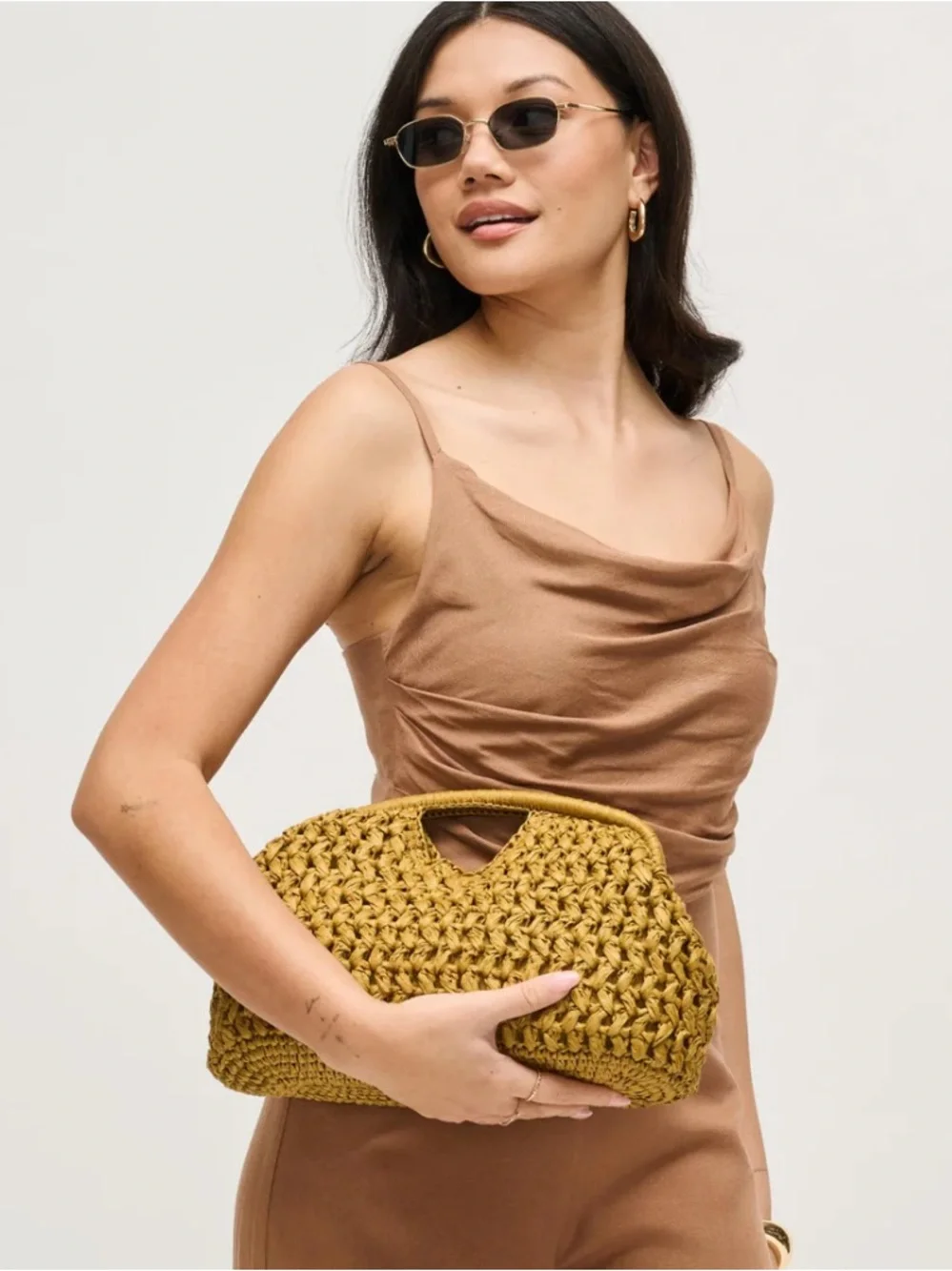 Urban Expressions Abigail Woven Raffia Clutch Mustard